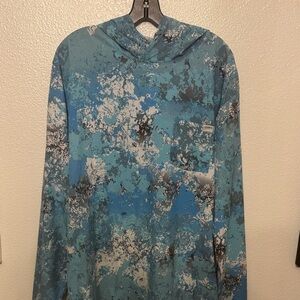 Men's Blue Patterned Hooded Long Sleeve Shirt